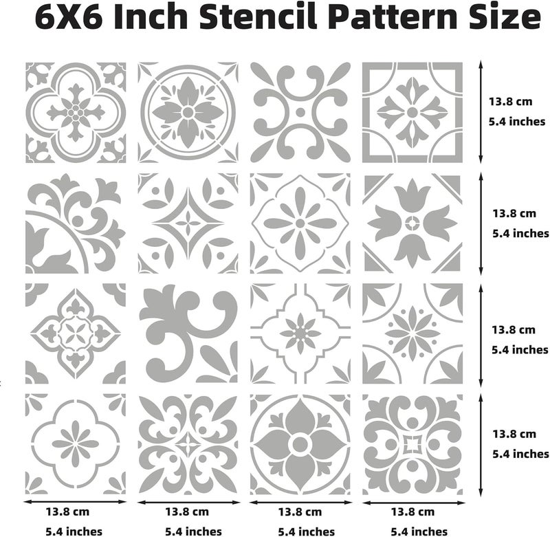 neglex 16-Pack Spanish Tile Stencil Set (6X6 Inch) Authentic Patterns for Floor and Wall, Reusable Tile Stencils for Painting on Floors, Furniture, and Canvas, DIY Spanish Talavera Home Décor - Image 4